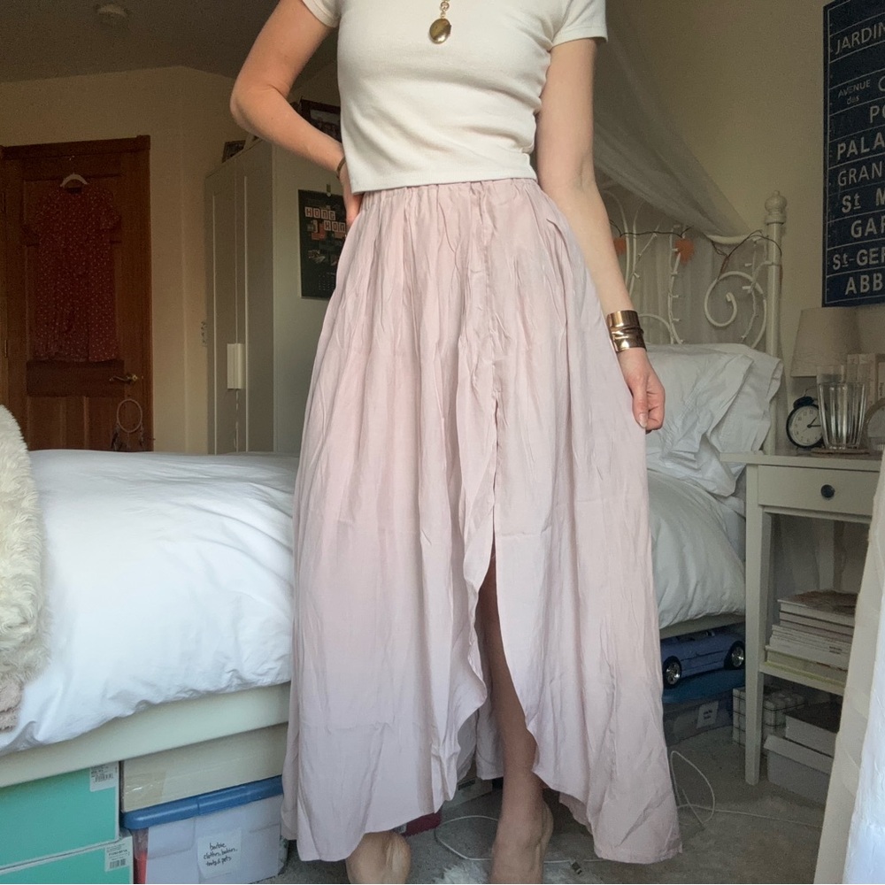 lulus blush pink pleated maxi skirt